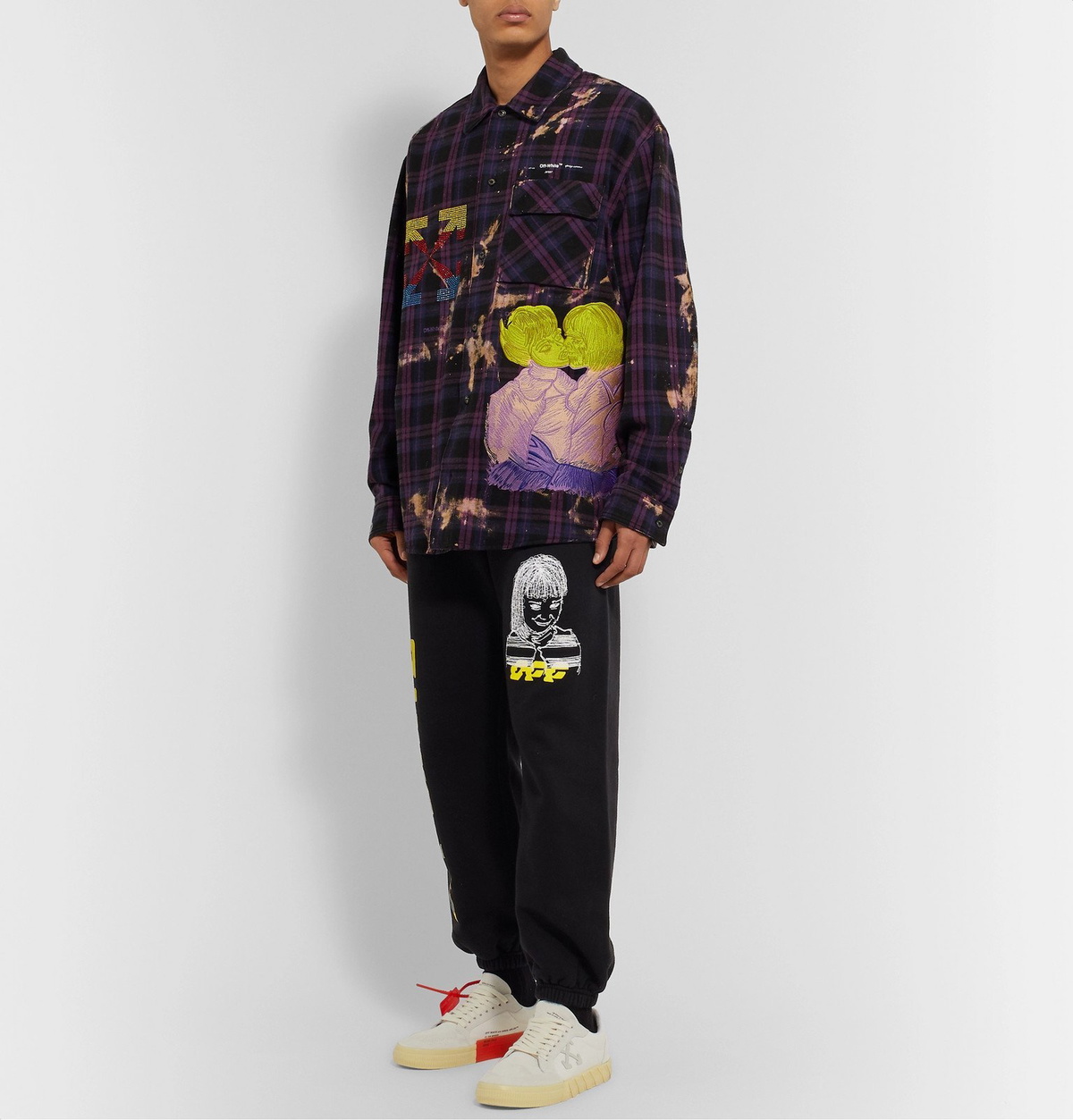 Off-White - Distressed Checked Cotton-Flannel Shirt - Purple
