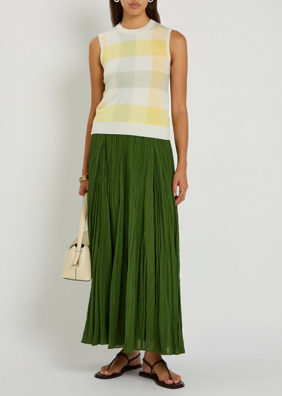 Vince Checked Fine-knit Wool Tank top Yellow