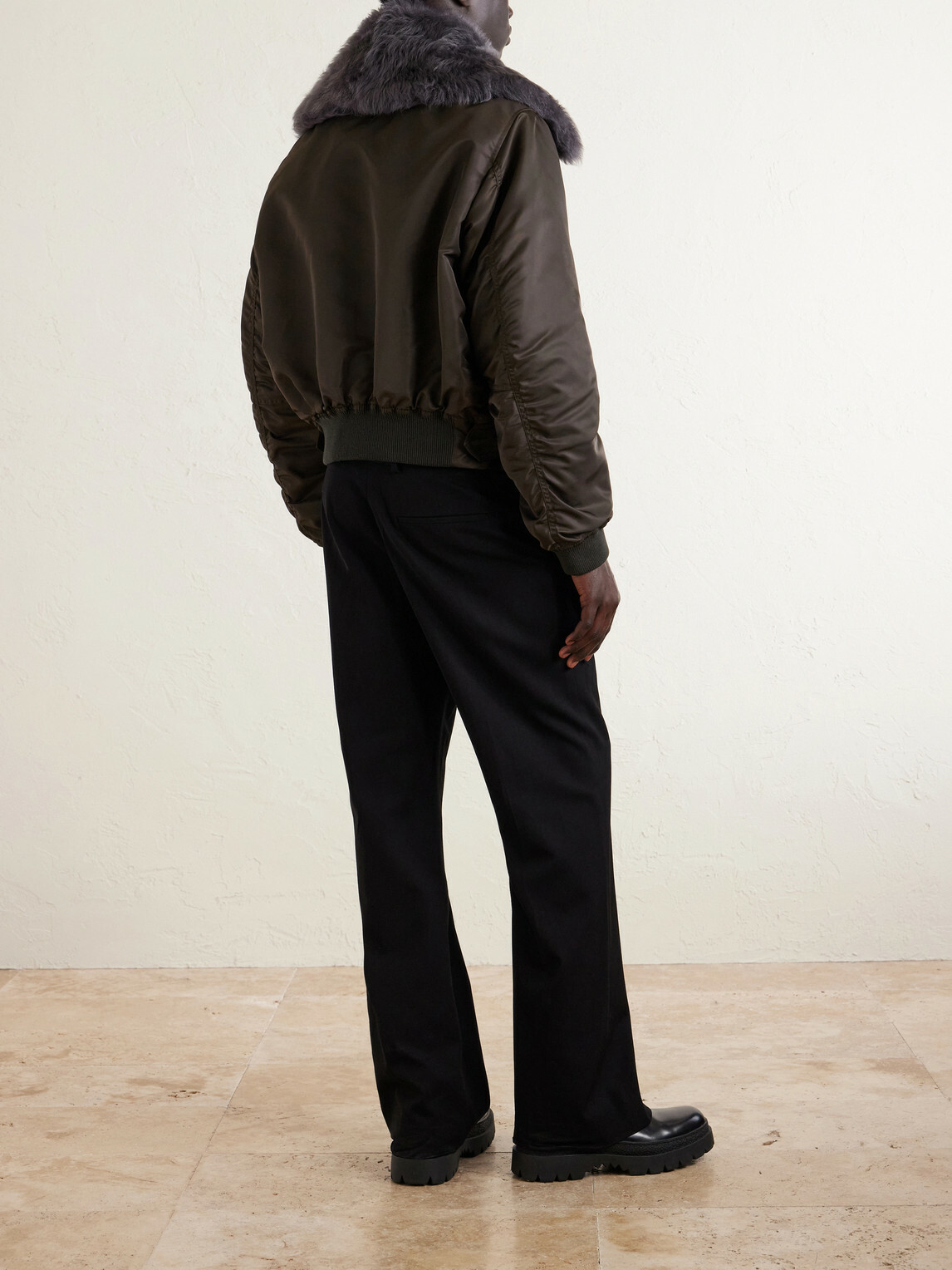 Bottega Veneta - Padded Plush-Trimmed Satin Bomber Jacket - Brown