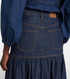 Saint Laurent Tiered denim maxi skirt