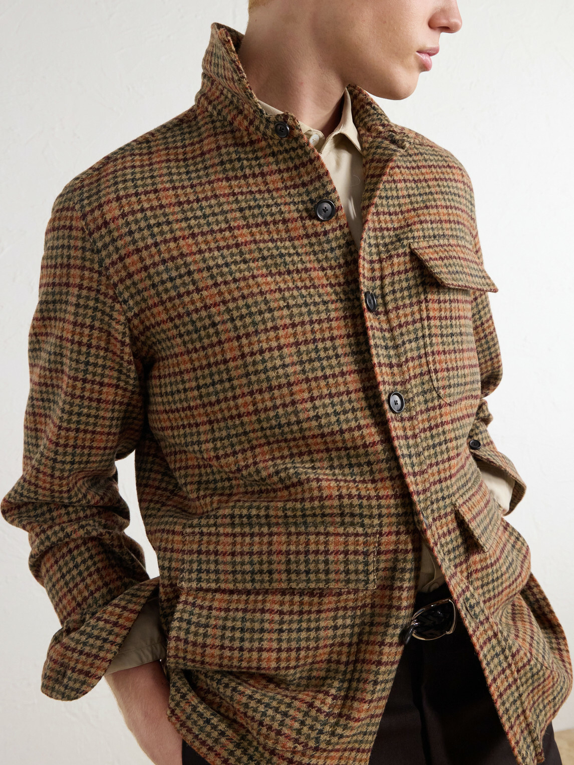 De Petrillo - Houndstooth Virgin Wool Overshirt - Brown