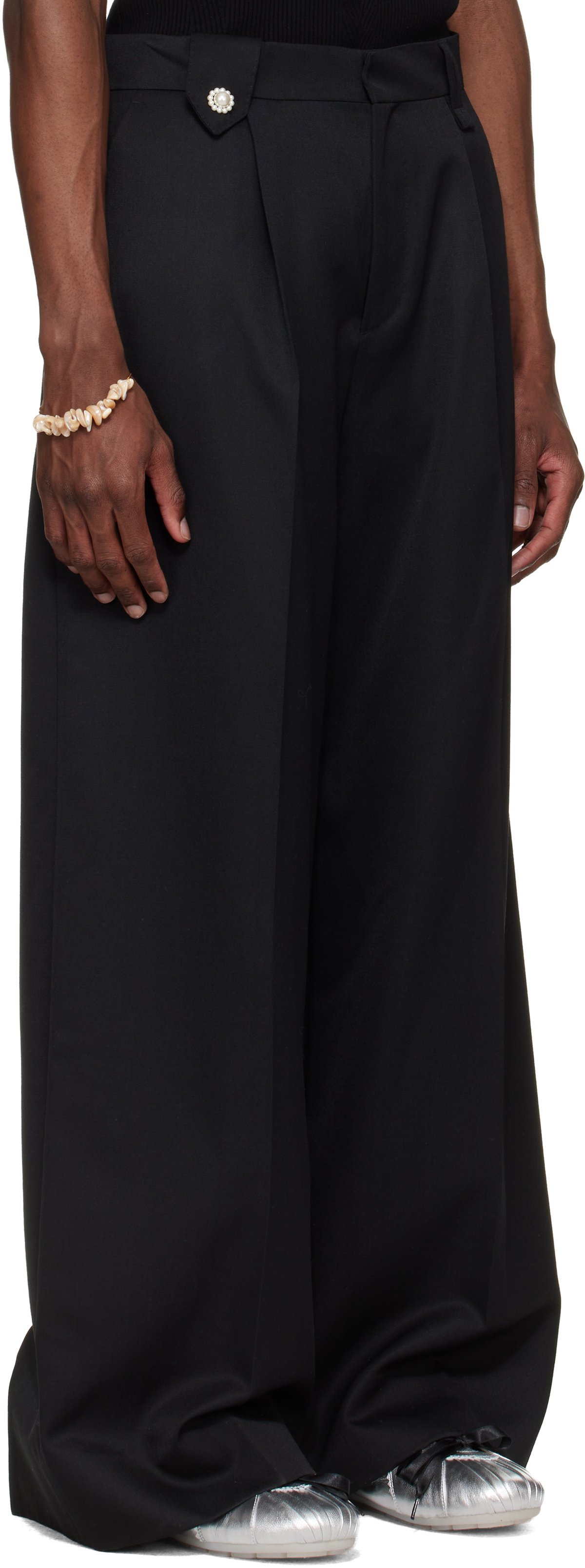Simone Rocha Black Wide Leg Belt Loop Tab Trousers