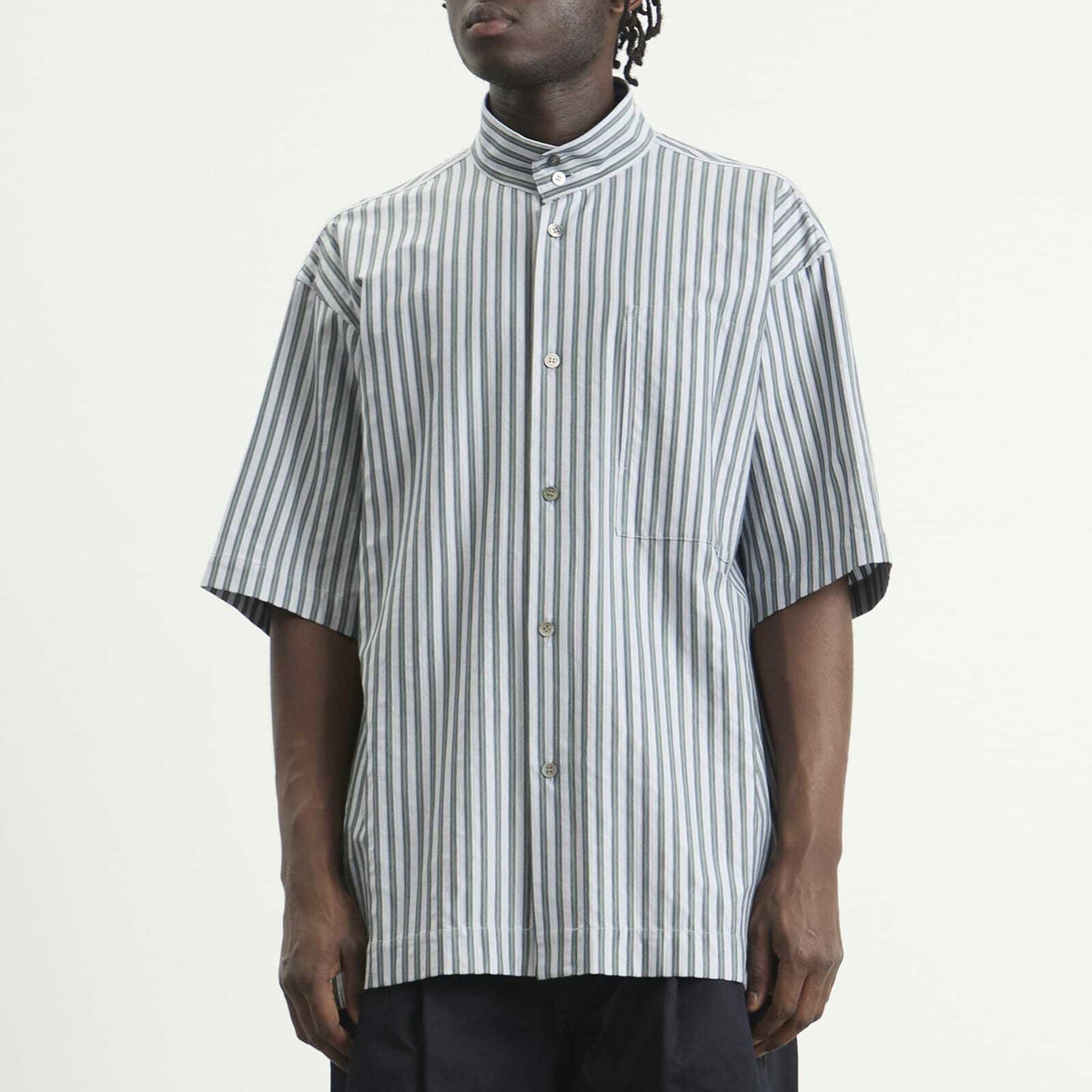 Homme Plissé Issey Miyake Men's Stripe Short Sleeve Shirt in Blue