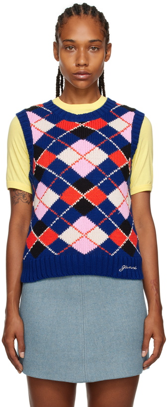 Photo: GANNI Blue Argyle Vest