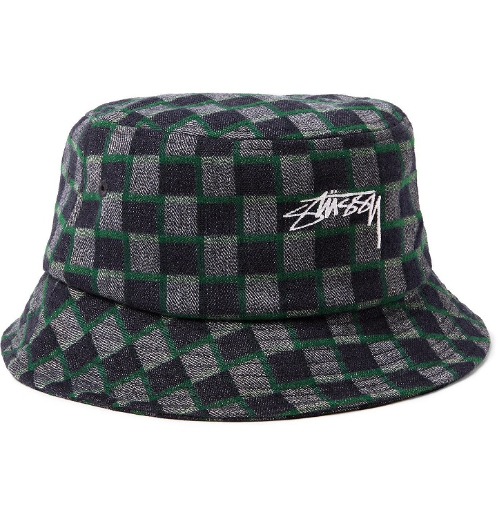 Photo: Stüssy - Brent Logo-Embroidered Checked Flannel Bucket Hat - Blue
