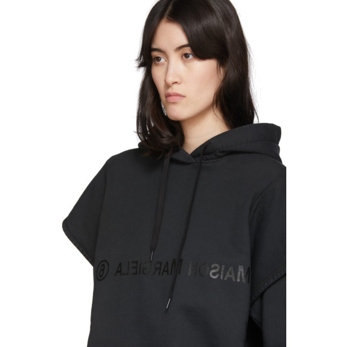 MM6 Maison Margiela Black Double Layered Hoodie MM6 Maison Margiela