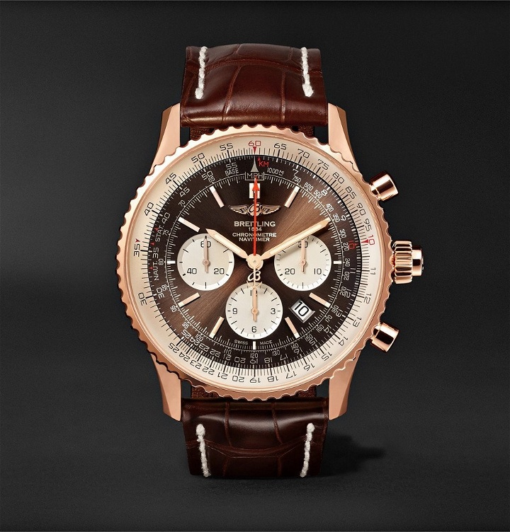 Photo: Breitling - Navitimer 1 Rattrapante Chronometer 45mm 18-Karat Red Gold and Crocodile Watch - Men - Brown