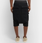 Rick Owens - Pod Poplin-Trimmed Brushed Virgin Wool-Twill Cargo Shorts - Black