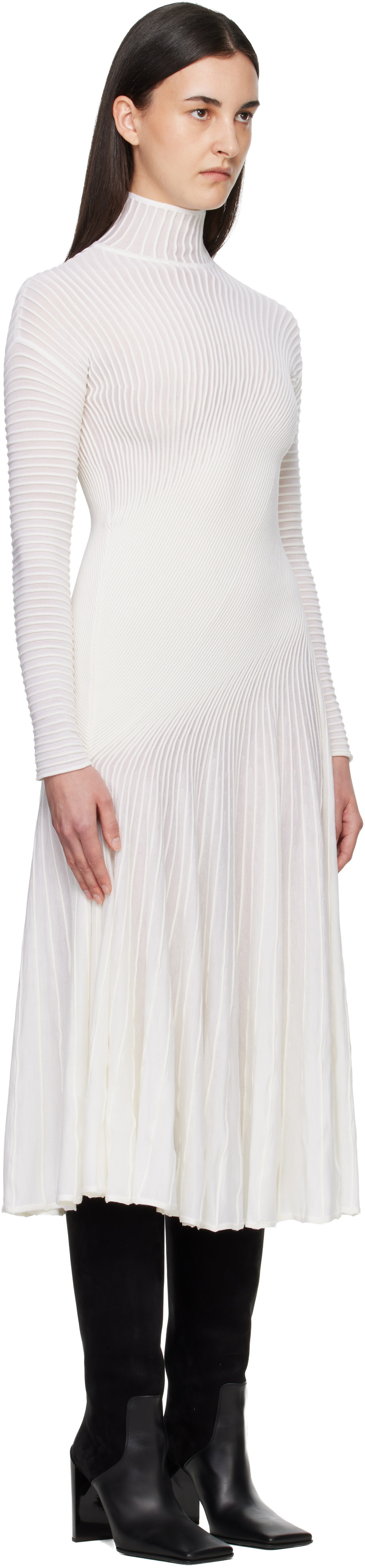 ALAÏA White Twisted Fine Wool Midi Dress