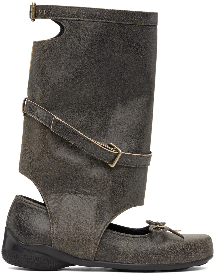 OPEN YY Brown Ballet Flat Cutout Boots OPEN YY