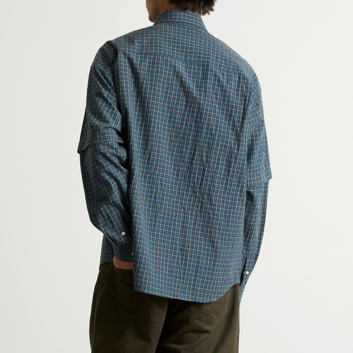 Le Père Men's Detached Sleeve Fun Shirt in Blue Check