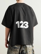 RRR123 - Logo-Print Embroidered Cotton-Jersey T-Shirt - Black
