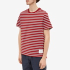 Thom Browne Men's Thin Srtripe T-Shirt in Crimson/Grey/White