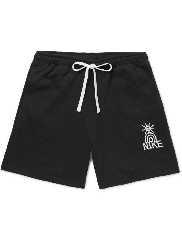 Photo: Nike - Sportswear Straight-Leg Logo-Embroidered Cotton-Jersey Drawstring Shorts - Black