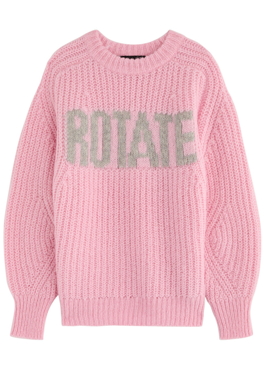 Rotate Sunday Logo-intarsia Wool-blend Jumper Lilac