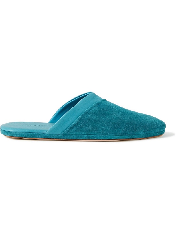 Photo: John Lobb - Knighton Leather-Trimmed Suede Slippers - Blue