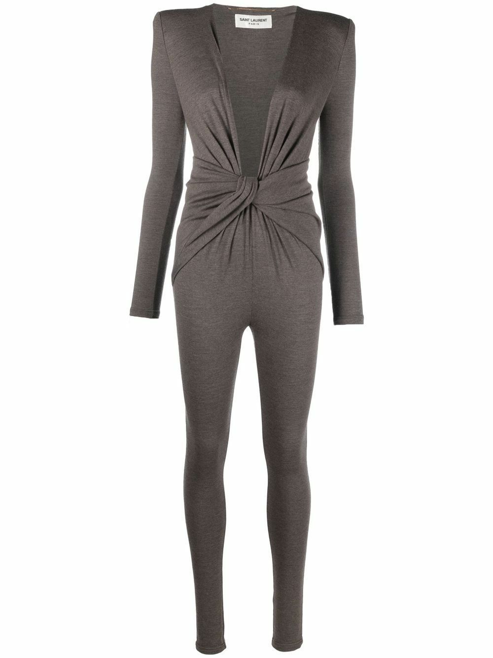 Saint Laurent Brown Twist Front Wool Jumpsuit