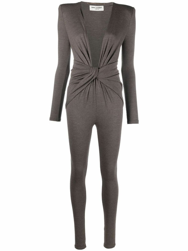 Photo: Saint Laurent Brown Twist Front Wool Jumpsuit