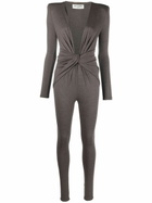 Saint Laurent Brown Twist Front Wool Jumpsuit