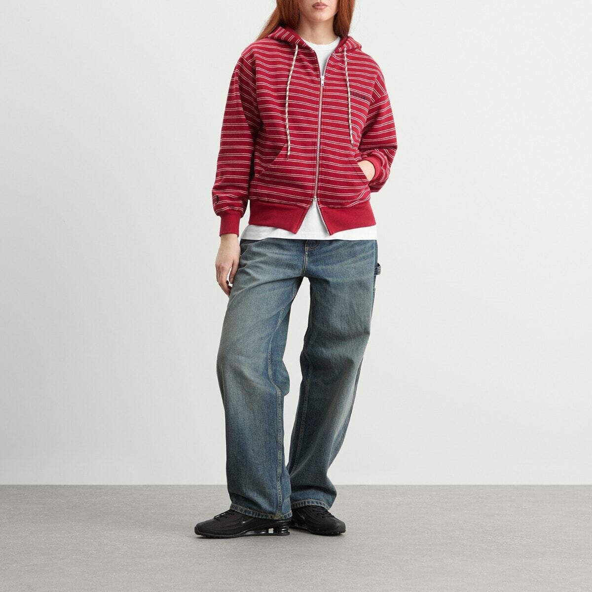 No Problemo Women's Mini Problemo Stripe Zip Hoodie in Red