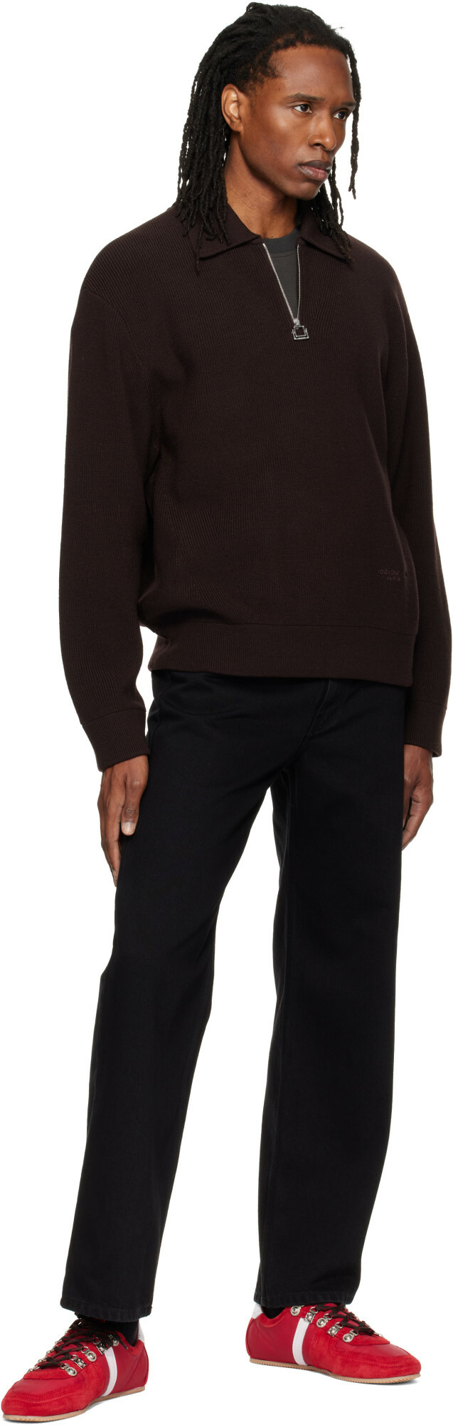WOOYOUNGMI Brown Ribbed Wool Polo