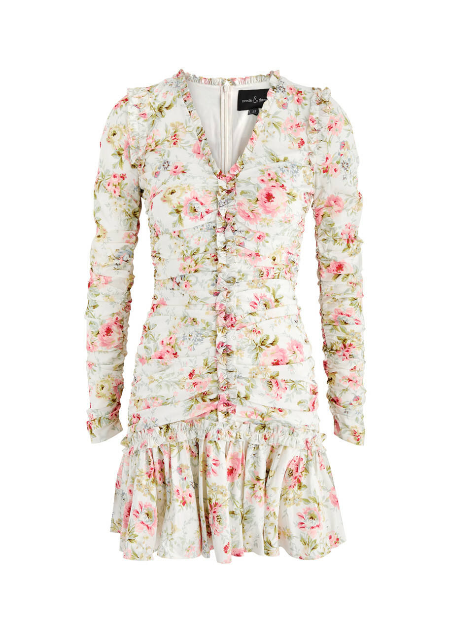 Needle & Thread Enchanted Garden Floral-print Mini Dress White