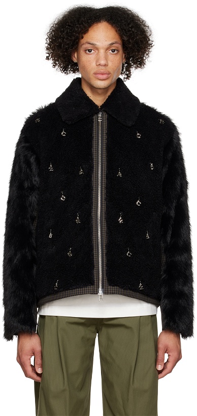 Photo: Feng Chen Wang Black Embellished Faux-Fur Jacket