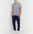 Mr P. - Camp-Collar Printed Cotton-Seersucker Shirt - Blue