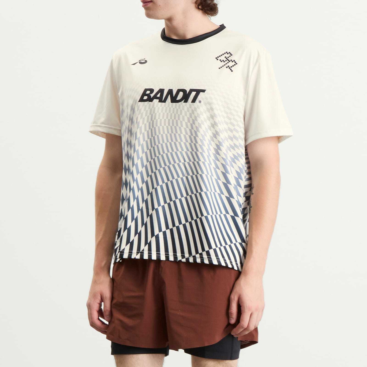 Bandit Men's Drift SS Printed Performance T-Shirt in Undulating Gradient Check/Chalk/Black