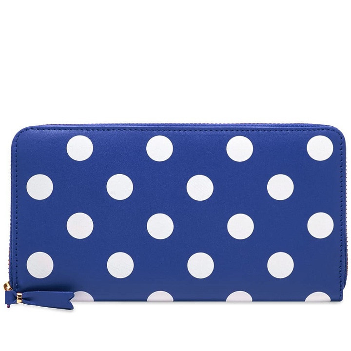 Photo: Comme des Garçons Sa0111Pd Dots Printed Leather Zip Wallet in Navy