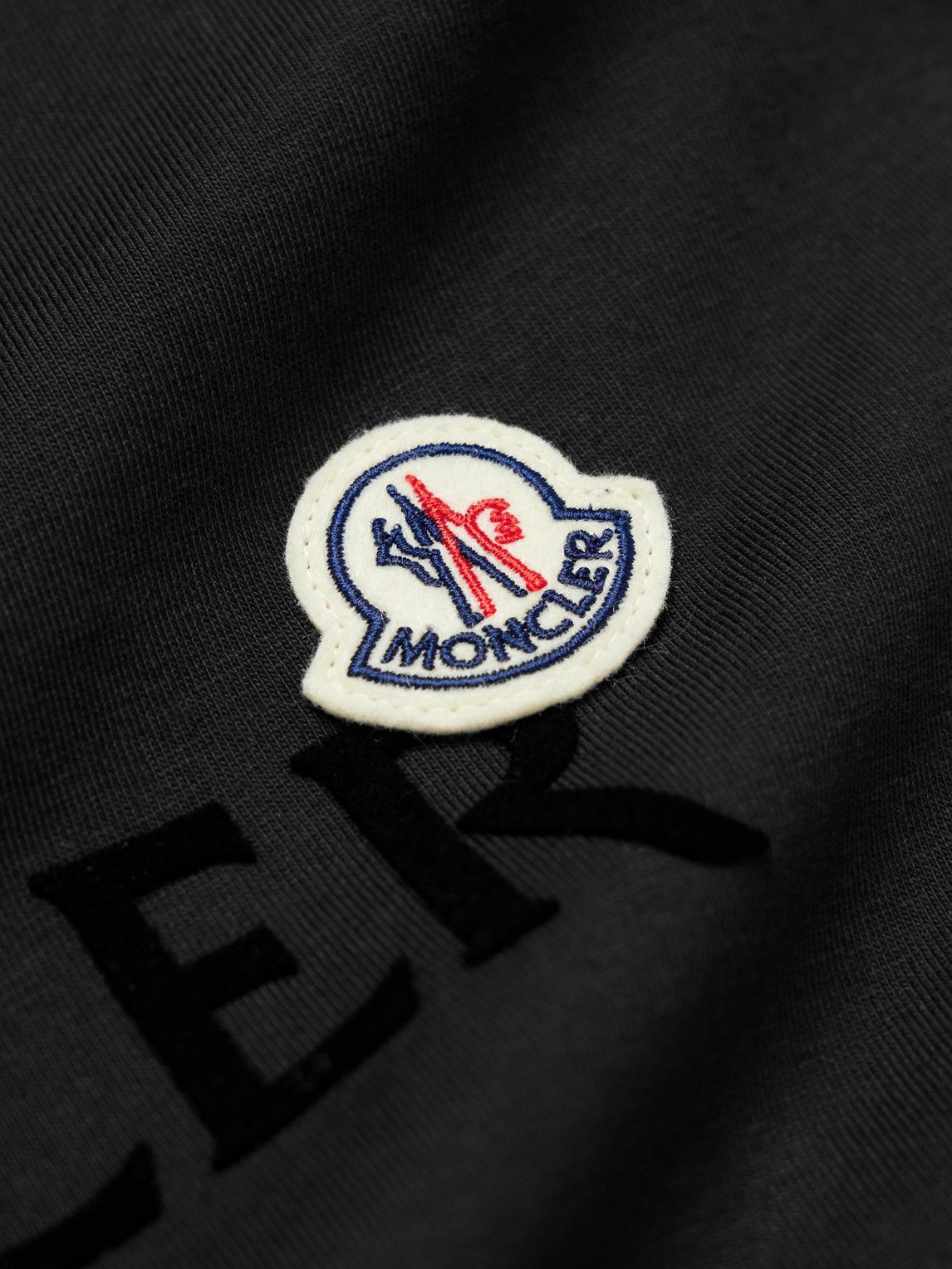 Moncler - Logo-Flocked Appliquéd Cotton-Jersey T-Shirt - Black
