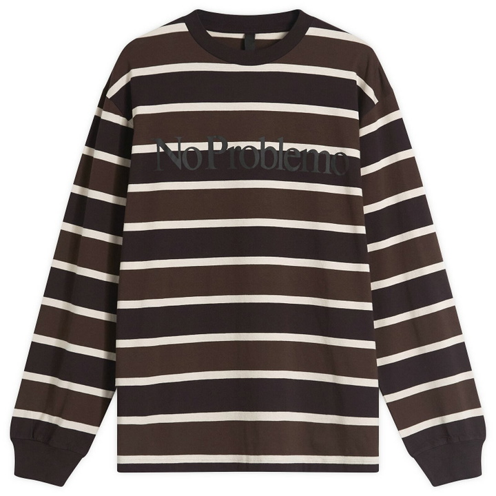 Photo: No Problemo Men's Logo Striped Long Sleeve T-Shirt in Brown