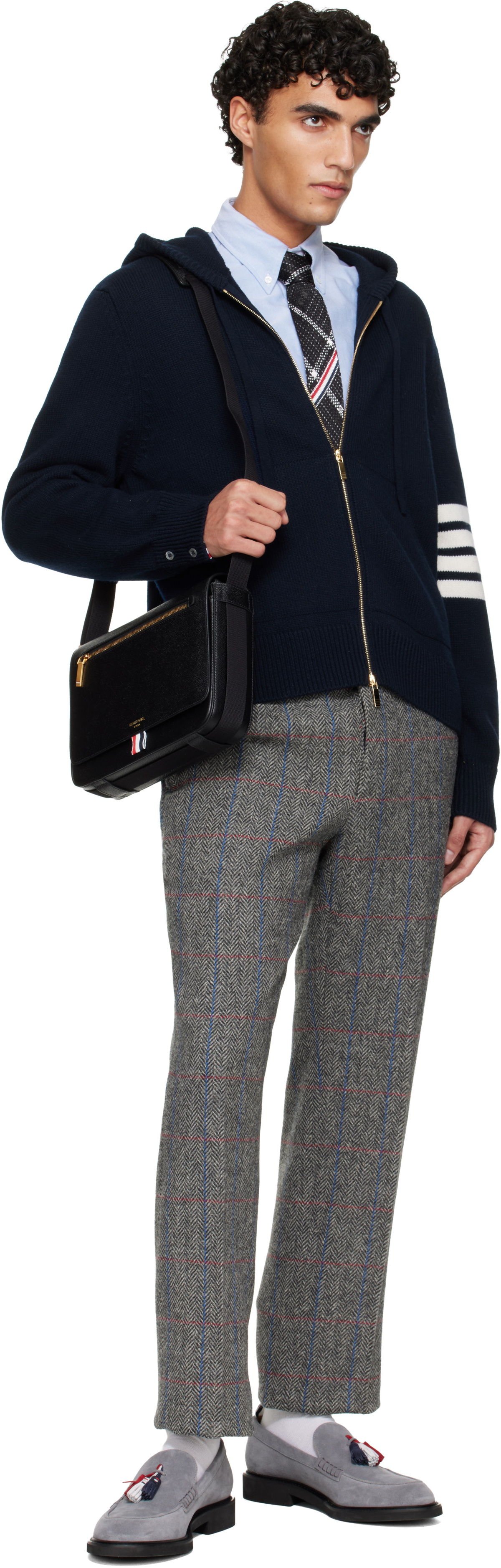 Thom Browne Black Plaid Check Silk Knit RWB Tie