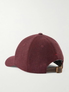 Brunello Cucinelli - Logo-Embroidered Leather-Trimmed Wool-Flannel Baseball Cap - Burgundy