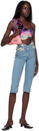 Masha Popova Blue Butterfly Waistband Capri Jeans