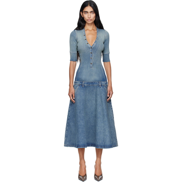 Photo: Diesel Blue Drop-Waist Knit & Denim Midi Dress