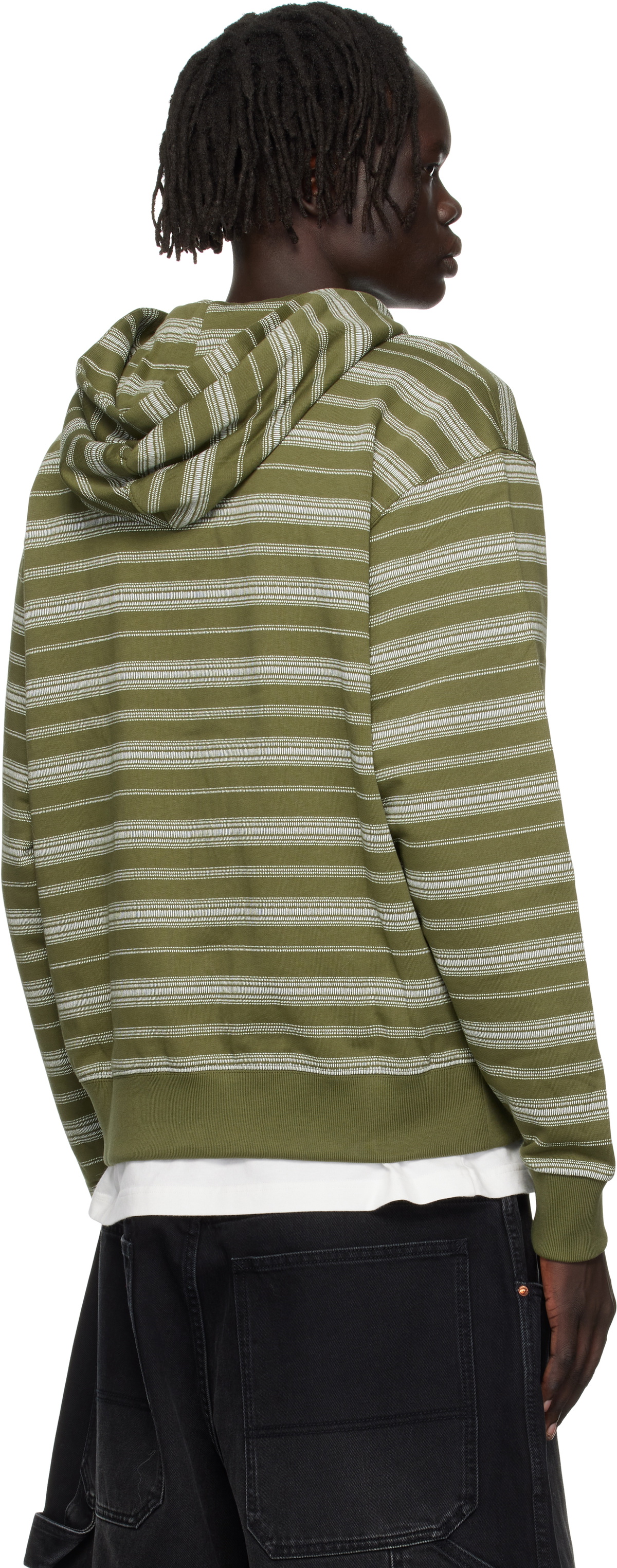 Kenzo Khaki Kenzo Paris 'Boke Flower' Striped Embroidered Hoodie