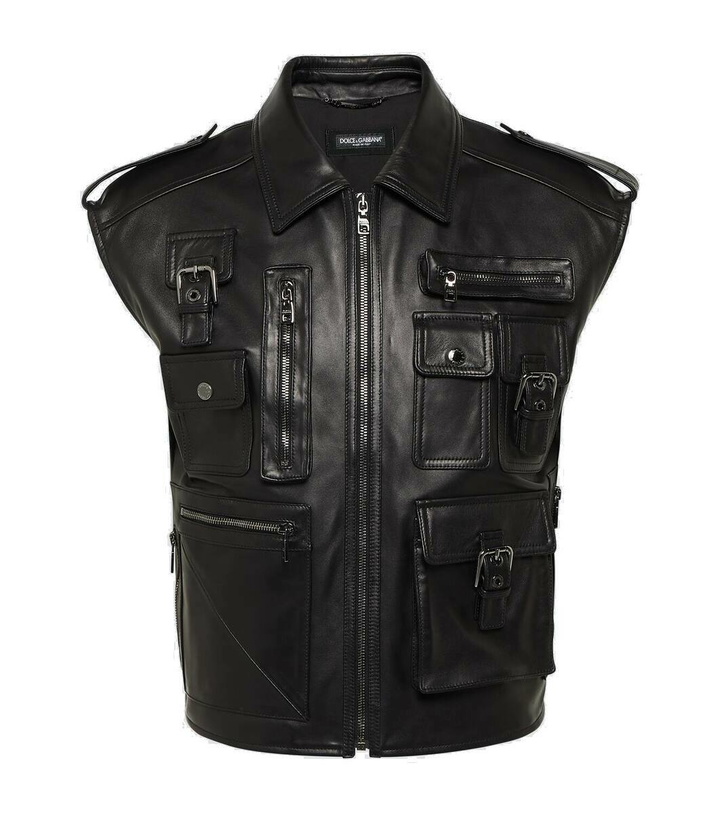 Photo: Dolce&Gabbana Pocket-detail sleeveless leather jacket