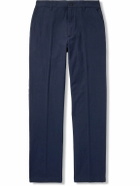 Dunhill - Straight-Leg Striped Cotton and Linen-Blend Trousers - Blue