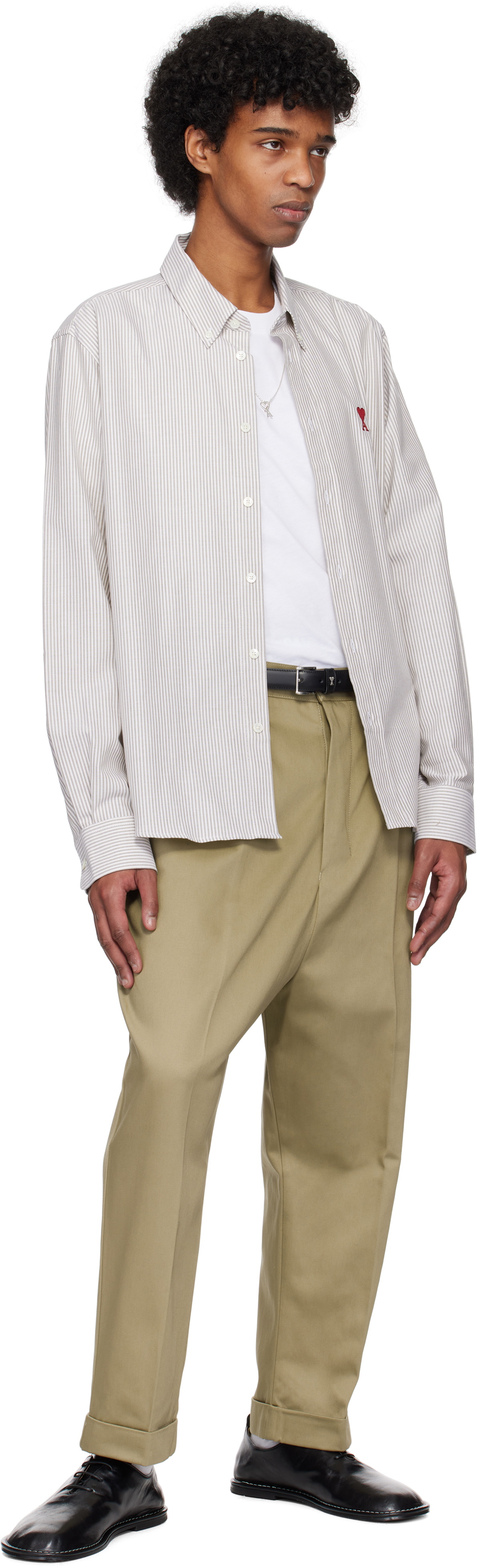 AMI Paris Khaki Cotton Carrot Oversized Trousers