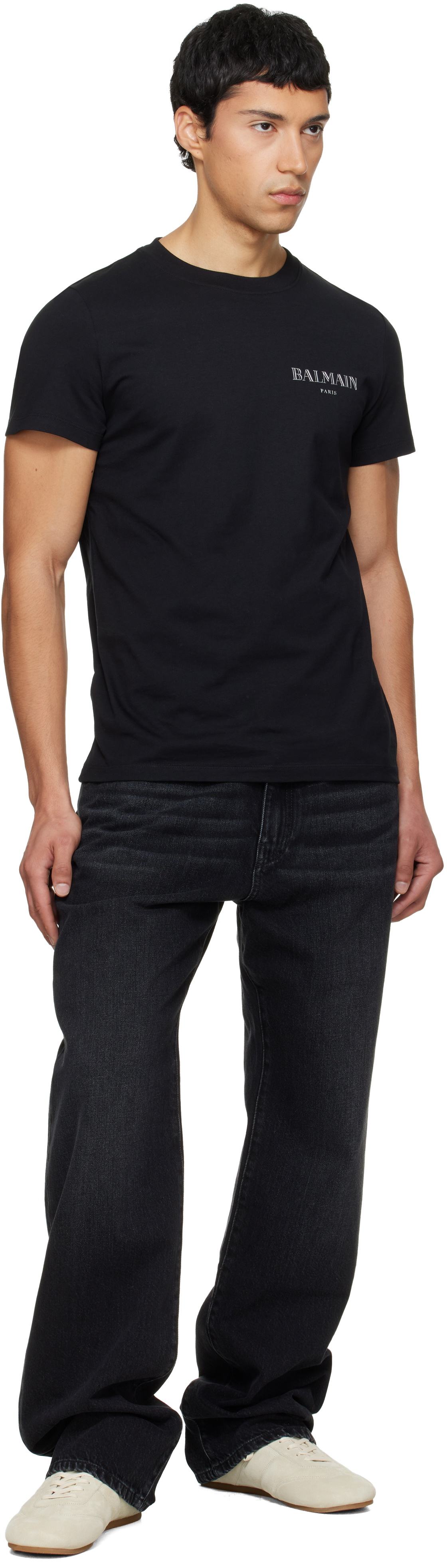 Balmain Black Vintage Gel 'Balmain' Logo T-shirt