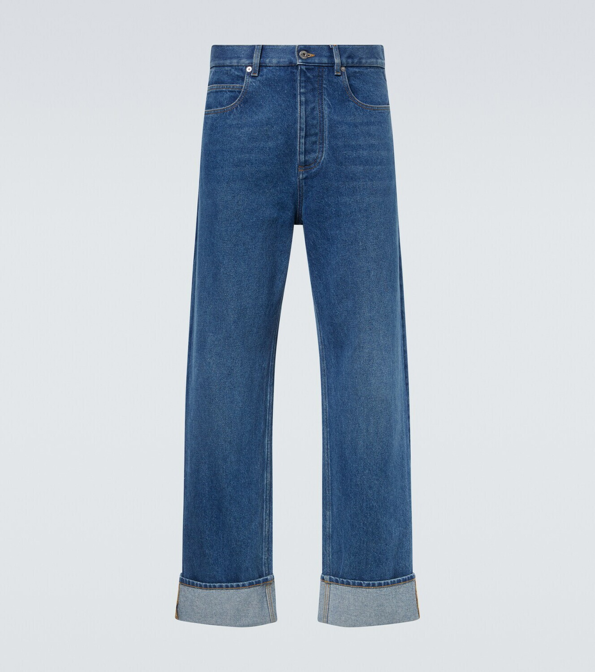 Bottega Veneta Leather-trimmed wide-leg jeans