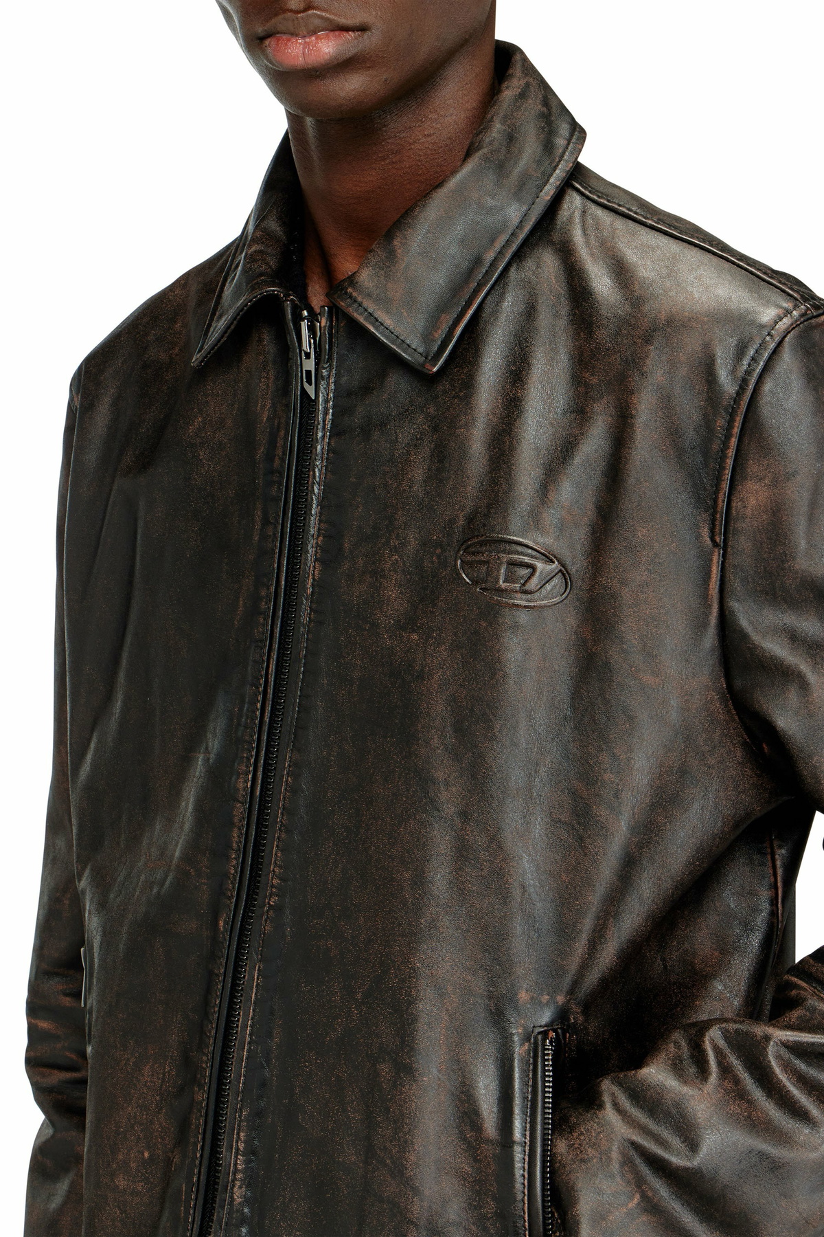 Diesel Coach jacket in treated leather - Leather jackets Mens in Brown