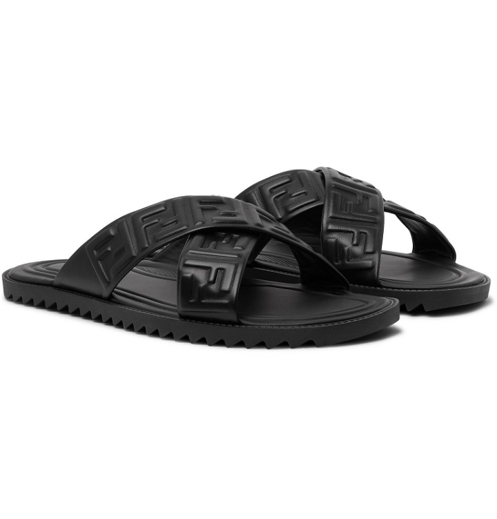 Photo: Fendi - Logo-Embossed Leather Sandals - Black