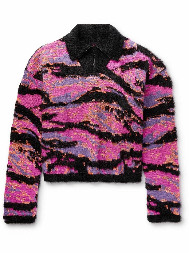 Photo: ERL - Metallic Jacquard-Knit Half-Zip Sweater - Pink