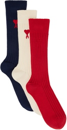 AMI Paris Three-Pack Multicolor Ami de Cœur Socks