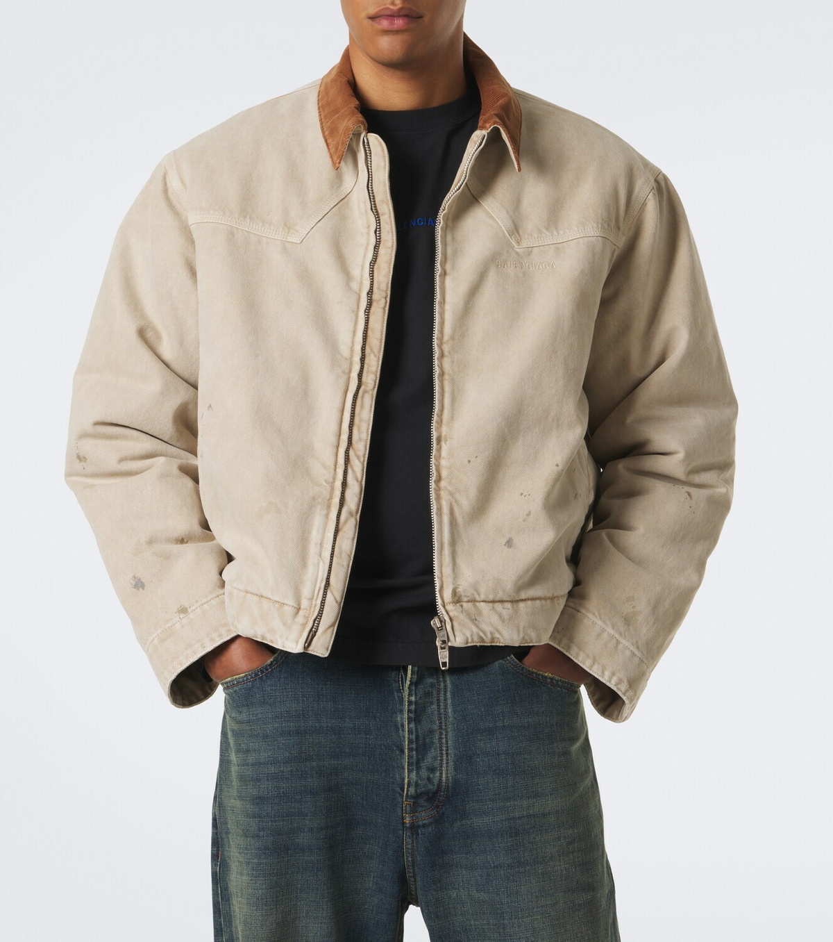 Balenciaga Corduroy-trimmed canvas blouson jacket