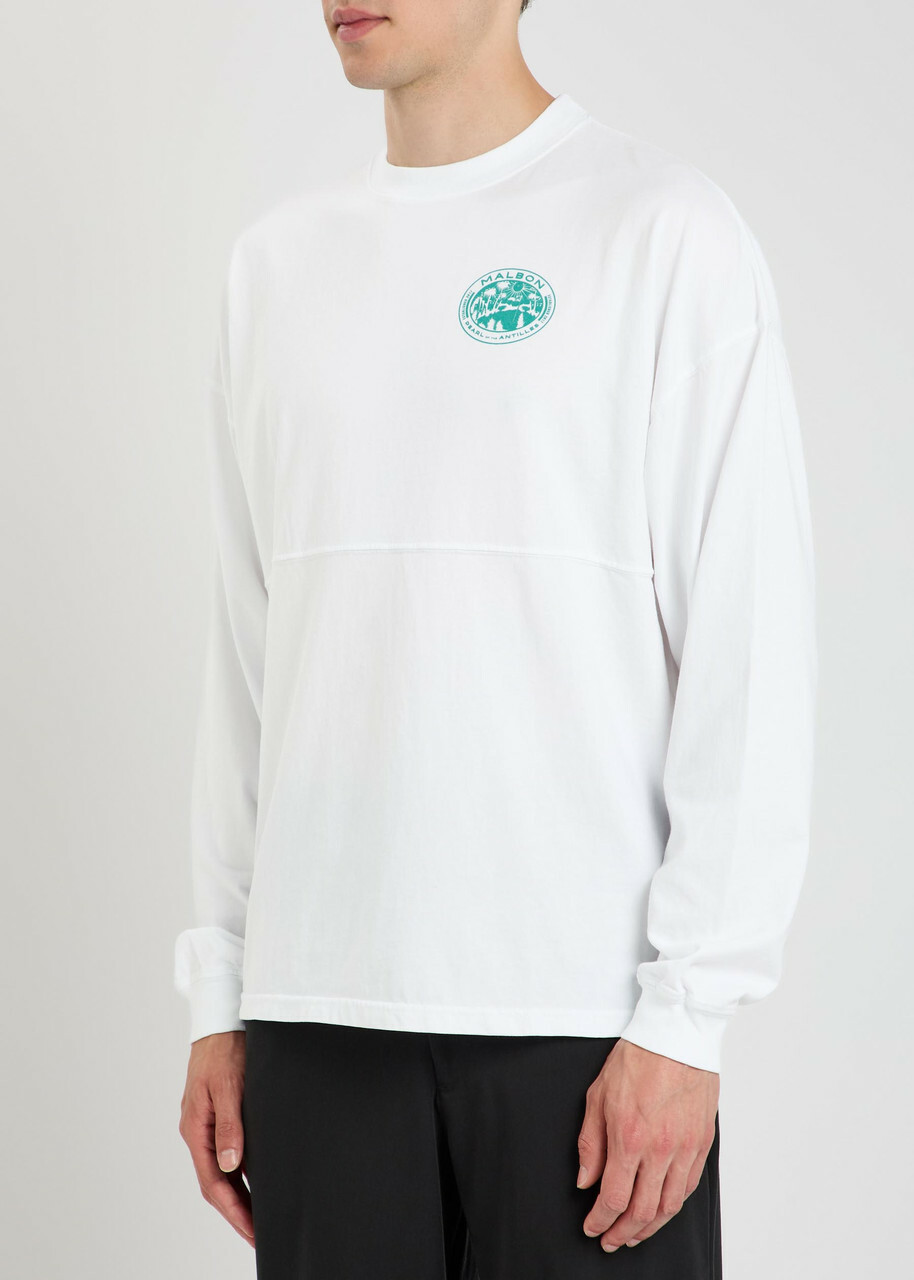 Malbon Horizon Printed Long-sleeve Cotton T-shirt White