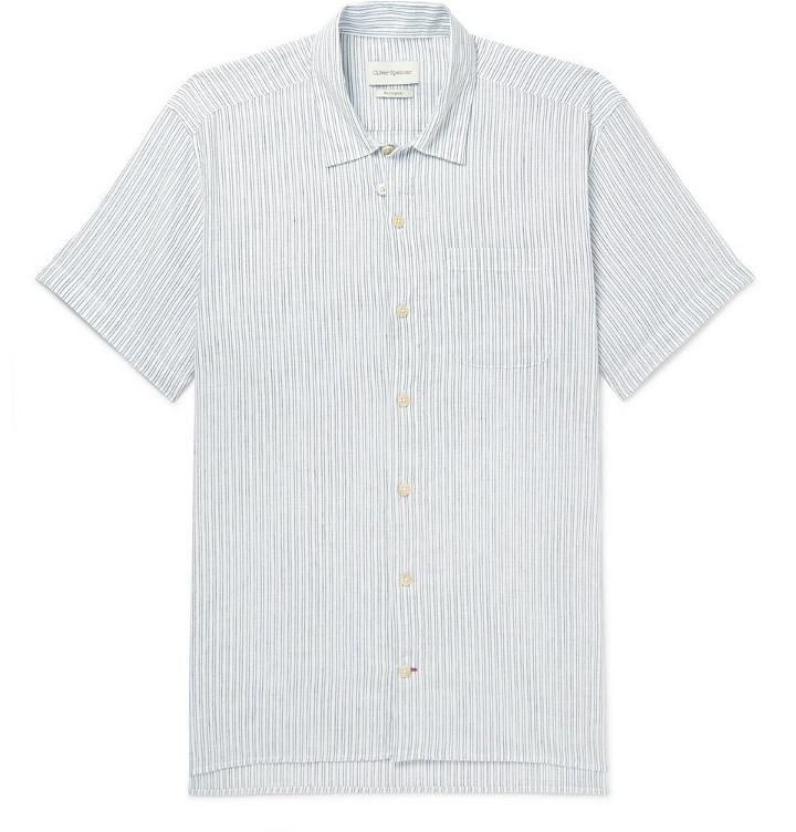 Photo: Oliver Spencer - Striped Organic Cotton and Linen-Blend Shirt - Men - Blue