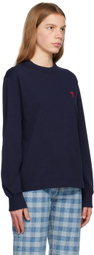 AMI Paris Navy Ami De Cœur Long Sleeve T-Shirt